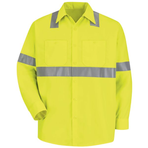 Red Kap Men's Hi-Visibility Yellow Long Sleeve Work Shirt - Type R, Class 2 - Fluorescent Yellow/Green