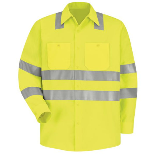 Red Kap Men's Hi-Visibility Long Sleeve Work Shirt - Type R, Class 3 - Fluorescent Yellow/Green