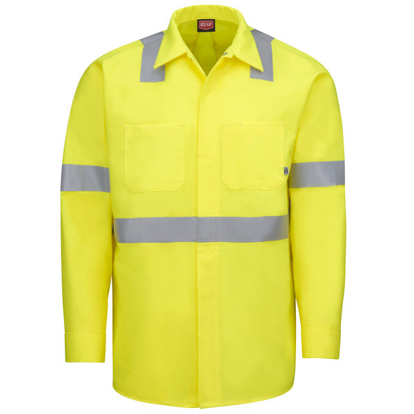 Red Kap Long Sleeve Hi-Visibility Ripstop Work Shirt with MIMIX® + OilBlok, Type R Class 2 - Fluorscent Yellow Green