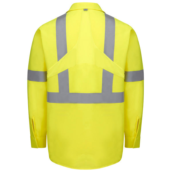 Red Kap Long Sleeve Hi-Visibility Ripstop Work Shirt with MIMIX® + OilBlok, Type R Class 2 - Fluorscent Yellow Green