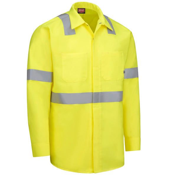 Red Kap Long Sleeve Hi-Visibility Ripstop Work Shirt with MIMIX® + OilBlok, Type R Class 2 - Fluorscent Yellow Green