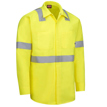 Red Kap Long Sleeve Hi-Visibility Ripstop Work Shirt with MIMIX® + OilBlok, Type R Class 2 - Fluorscent Yellow Green
