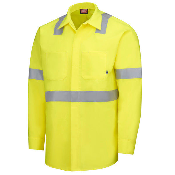 Red Kap Long Sleeve Hi-Visibility Ripstop Work Shirt with MIMIX® + OilBlok, Type R Class 2 - Fluorscent Yellow Green