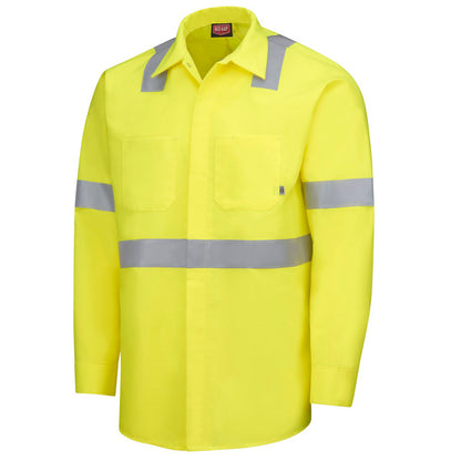 Red Kap Long Sleeve Hi-Visibility Ripstop Work Shirt with MIMIX® + OilBlok, Type R Class 2 - Fluorscent Yellow Green