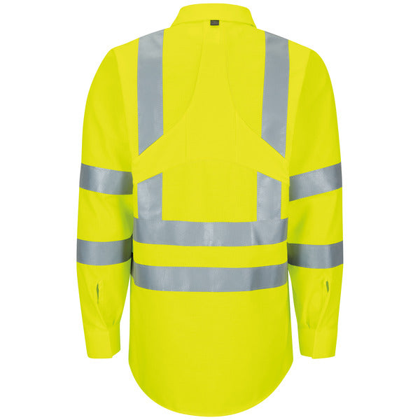 Red Kap Long Sleeve Hi-Visibility Ripstop Work Shirt with MIMIX® + OilBlok, Type R Class 3 - Fluorescent Green Yellow