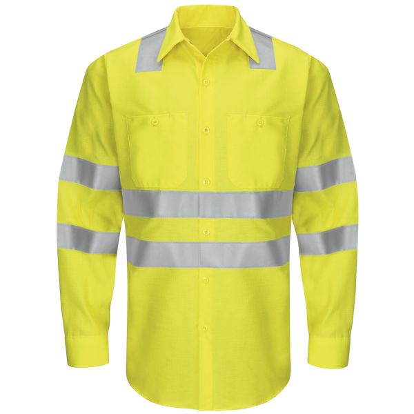 Red Kap Men's Hi-Visibility Long Sleeve Ripstop Work Shirt - Type R, Class 3 - Fluorescent Yellow/Green