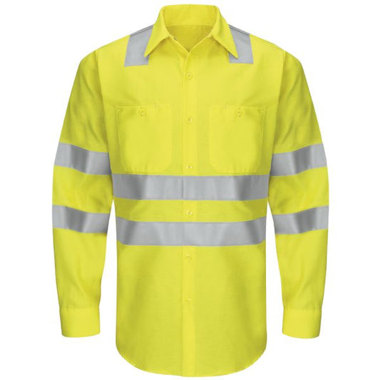 Red Kap Men's Hi-Visibility Long Sleeve Ripstop Work Shirt - Type R, Class 3 - Fluorescent Yellow/Green