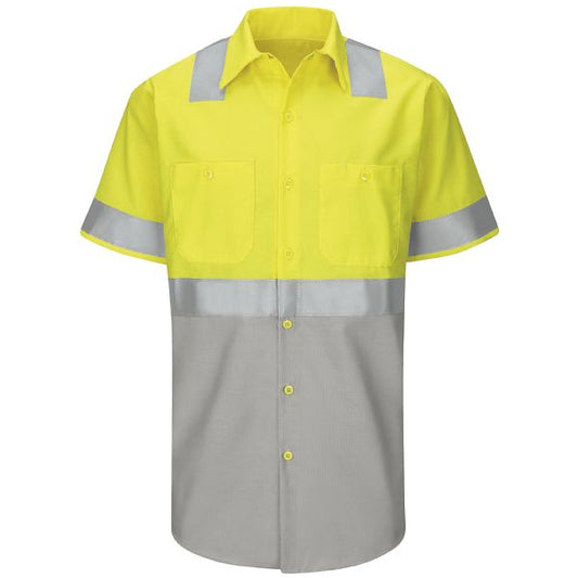 Red Kap Men's High Visibility Short Sleeve Color Block Ripstop Work Shirt - Type R, Class 2