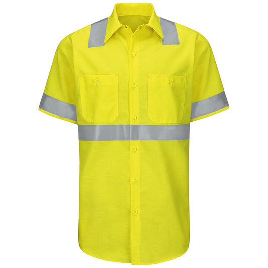 Red Kap Hi-Visibility Short Sleeve Ripstop Work Shirt - Type R, Class 2 - Fluorescent Yellow/Green