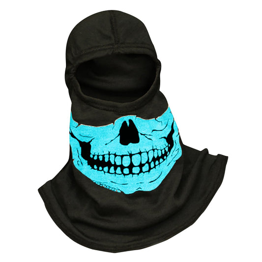 Majestic Apparel Fire Ink Glow In The Dark Blue Skull Hood