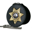 Boston Leather Deluxe Circle Badge Holder with Neck Chain and Pouch
