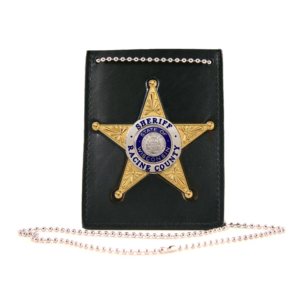 Boston Leather Neck Chain ID Holder with Recessed Badge Cutout 
