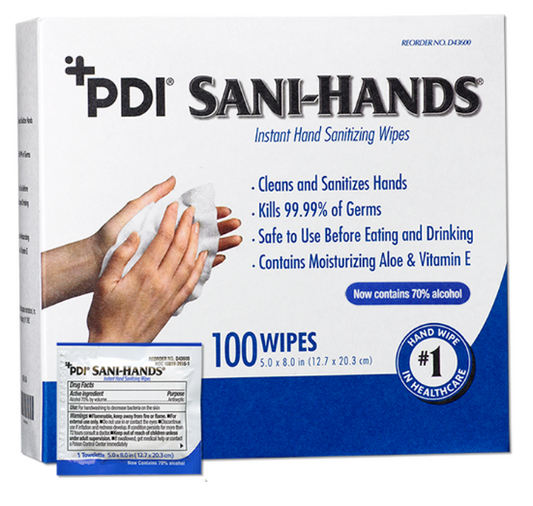 Hand Sanitizing Wipes, 5 x 8" 100 Per Box